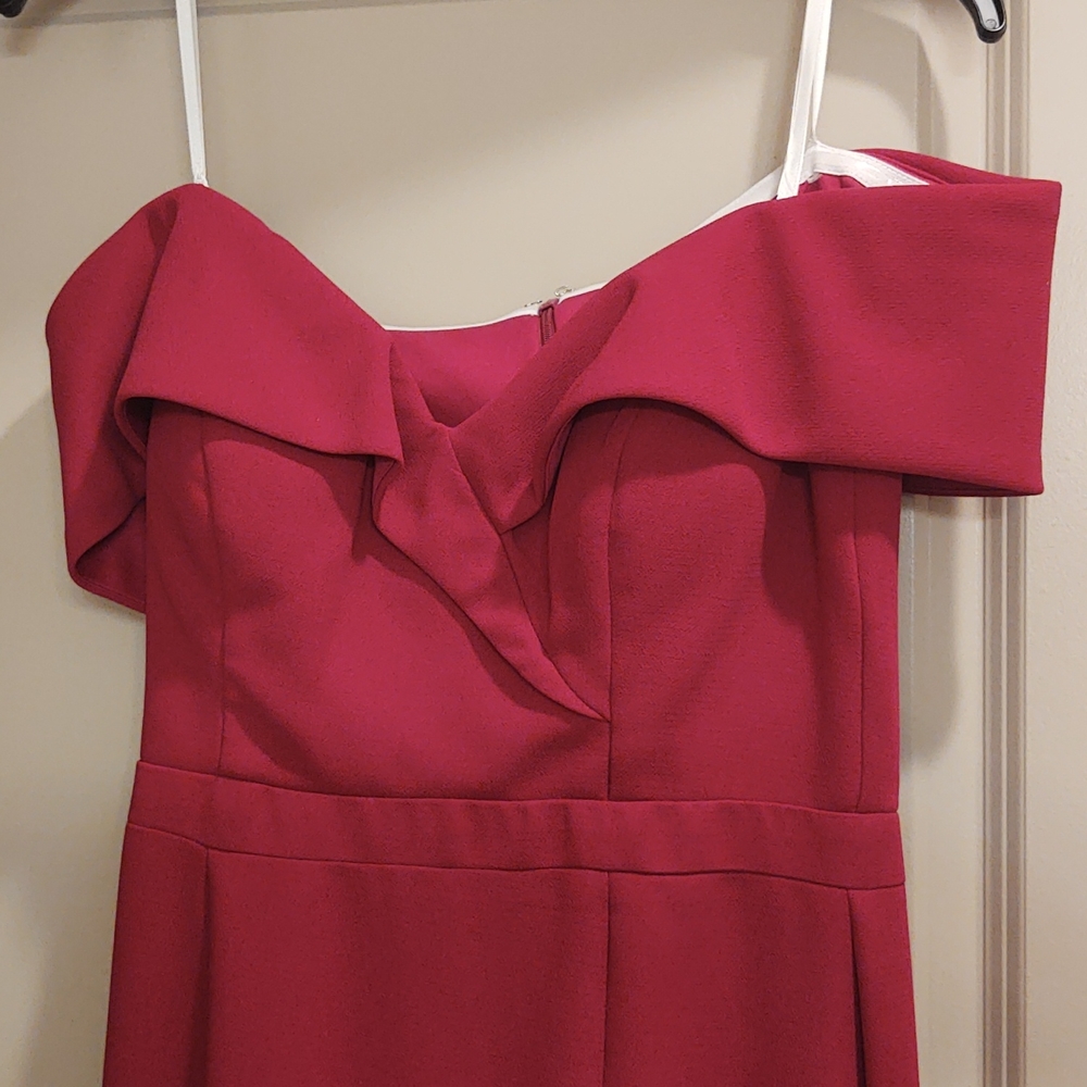 Xscape magenta off the shoulder dress with side slit - Picture 9 of 9